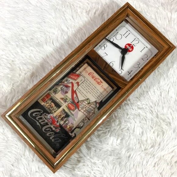 Vintage Coca-Cola Wood/Glass Small Grandfather Gold/MirrorTrim Stand Wall Clock - Picture 2 of 10